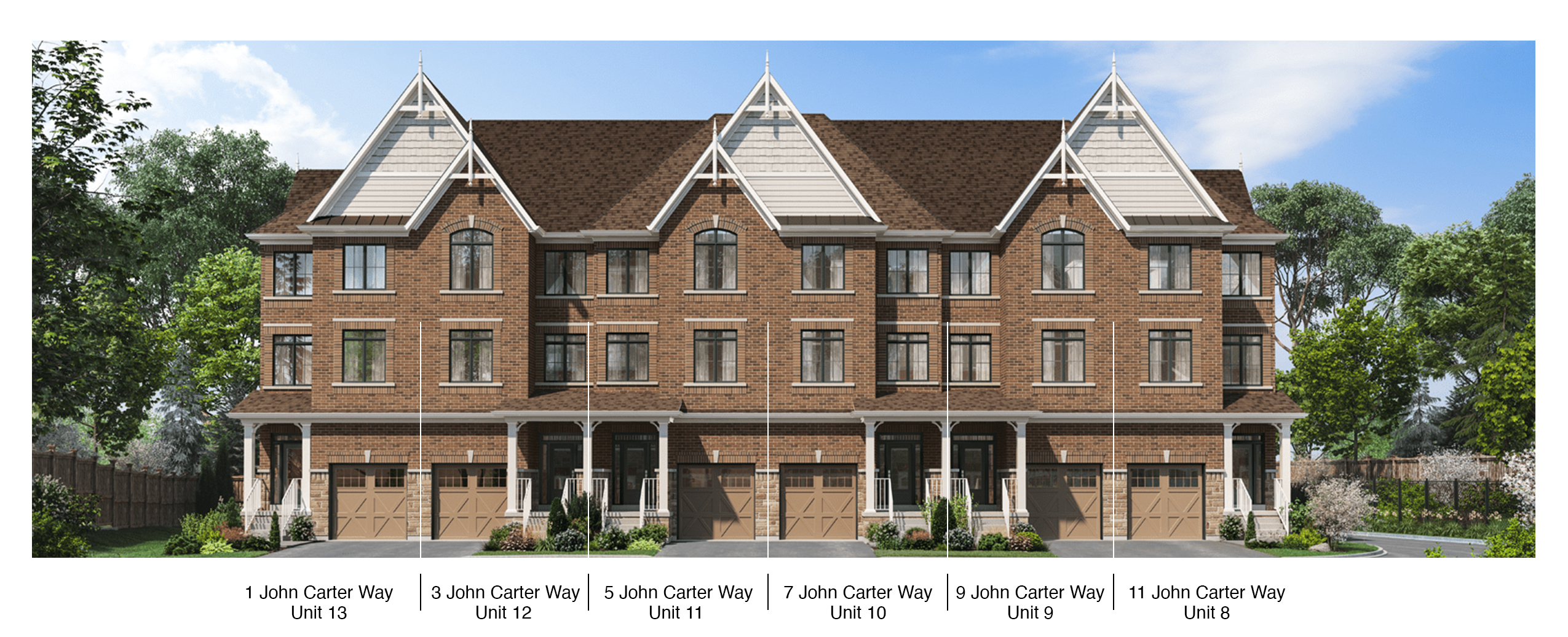 Exterior view of Markham Village Townhomes featuring modern heritage architecture in Old Town Markham